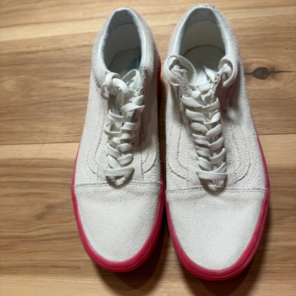 Vans Old Skool Platform Sneakers 10W 8.5M Beige Suede Pink Sole Streetwear